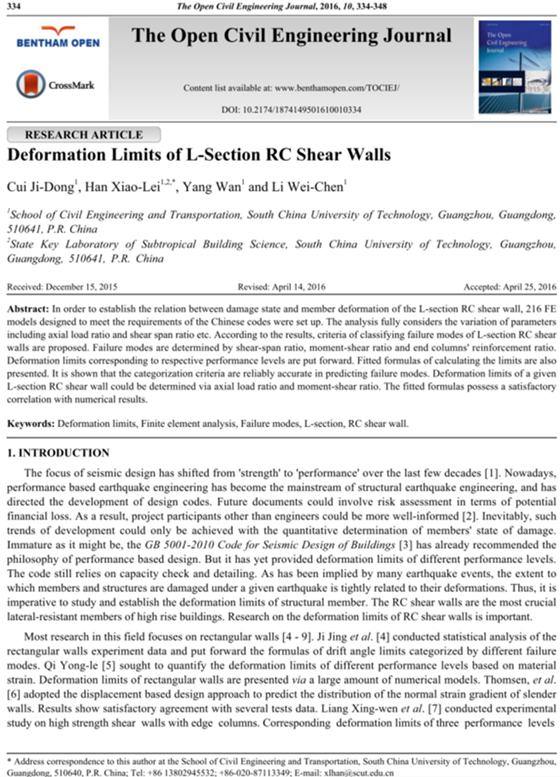 Deformation limits of L-section RC shear walls