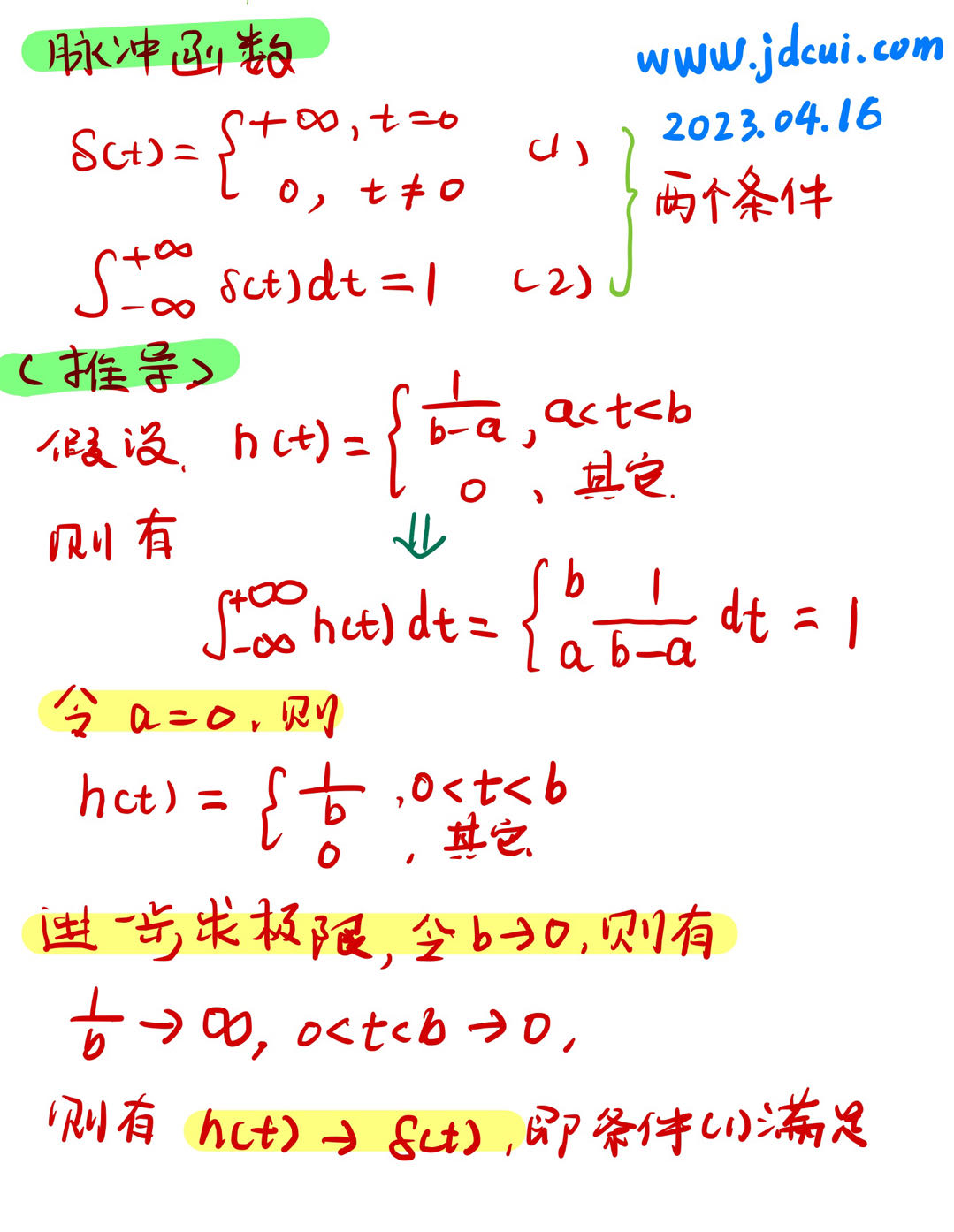 笔记][数学] 脉冲函数公式推导[Derivation of Delta Function] | 崔济东的博客- www.jdcui.com